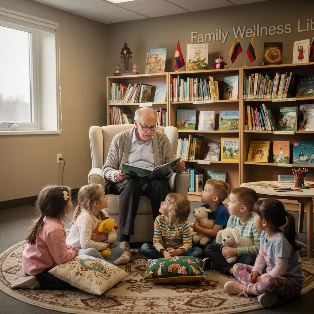 Vaikai mokosi piešti ir kurti, dalyvaujant kultūriniuose užsiėmimuose su senjorais.